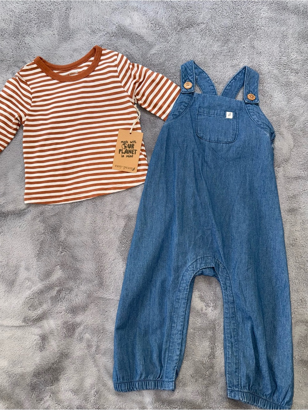 Easy Peasy Baby Denim Overall Romper Set 18M NWT